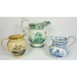 Three 19th century jugs, including a creamware example bat printed with Highland scenes (3)