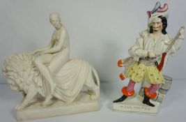 A Minton parian figure group of Una and the Lion modelled after the original by John Bell with the