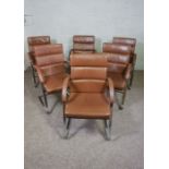 A set of seventeen brown leather and chromed steel William Hands Orion 'Classic' Boardroom Chairs,