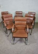 A set of seventeen brown leather and chromed steel William Hands Orion 'Classic' Boardroom Chairs,