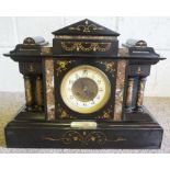 A Victorian slate and marble mantel clock, with architectural case, 13cm circular dial, 36cm high,