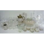A quantity of assorted glassware, including a silver plated and cut glass claret jug, four