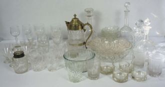 A quantity of assorted glassware, including a silver plated and cut glass claret jug, four