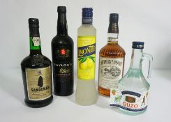 A quantity of assorted wines and spirits, including 'Southern Comfort', Napoleon Brandy, Ouzo and