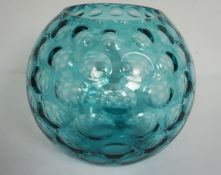 A Bohemia art glass vase, late 20th century, of round form with 'bubbled' decoration in light blue