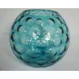 A Bohemia art glass vase, late 20th century, of round form with 'bubbled' decoration in light blue