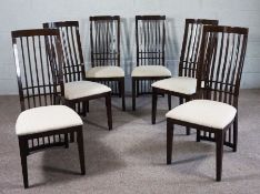 A set of six modern varnished lattice backed dining chairs, modern, with beige cushioned seats (6)