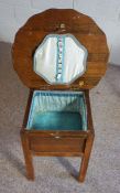 A late Victorian sewing table, an occasional table, foldable table, and small chest (4)