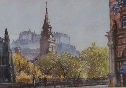 Fifteen assorted pictures and prints, including a watercolour view of Edinburgh Castle (15)