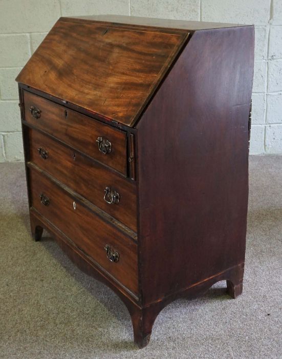 A George III mahogany bureau, late 18th century, with a fall front opening to reveal a fitted - Image 9 of 10