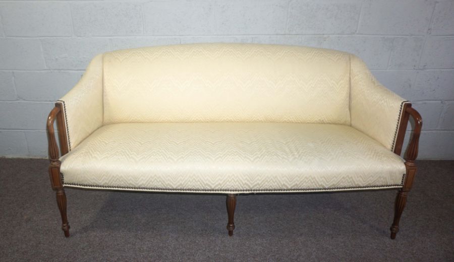 A George III style mahogany canapé (or settee), 20th century, currently upholstered in yellow - Image 2 of 3