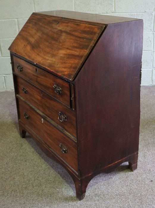 A George III mahogany bureau, late 18th century, with a fall front opening to reveal a fitted - Image 8 of 10