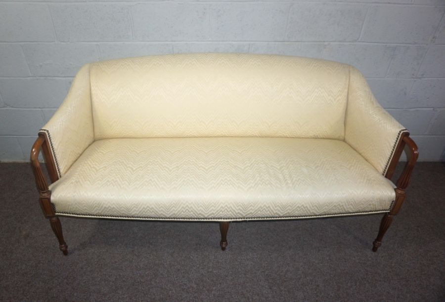 A George III style mahogany canapé (or settee), 20th century, currently upholstered in yellow - Image 3 of 3