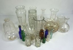 A large assortment of glass, including a cut glass butter dome, assorted decanters, glasses etc (a