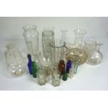 A large assortment of glass, including a cut glass butter dome, assorted decanters, glasses etc (a