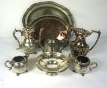 A quantity of silver plate, including coffee pot, tray, fruit stand and a quantity of cased
