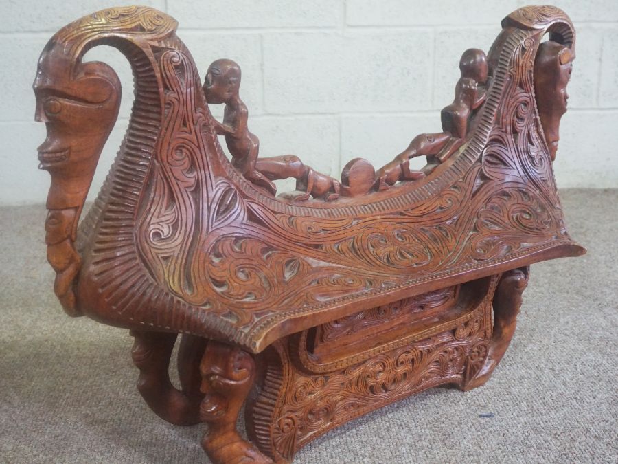 A Congolese style carved hardwood ceremonial chest, African, modern, 20th century, in the form of - Image 3 of 6