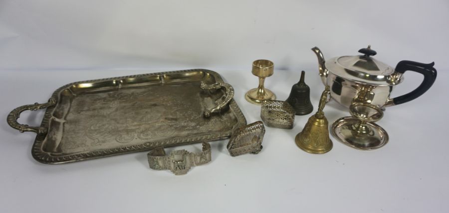 Assorted silver plate, including a tray, teaset, spill vases etc (a lot) - Image 6 of 7