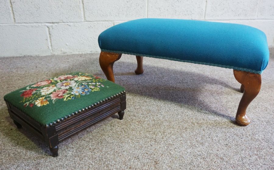 A Victorian mahogany bar backed dining chair, together with two foot stools and a mahogany