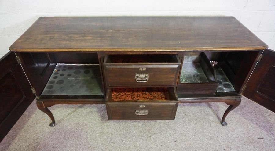 An Edwardian walnut dresser base, circa 1910, with two central drawers flanked by cabinets, 90cm - Image 11 of 12