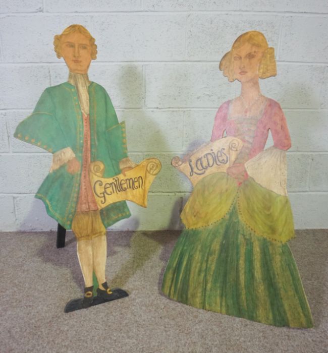 A pair of decorative ‘Companion’ figural Lady and Gentleman signs, painted in 17th century dress, - Image 2 of 7