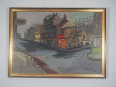 Mark Jones, Scottish Contemporary,  A Glasgow street,  oil on board, 70cm x 101cm