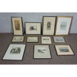 A group of vintage engravings and etchings including St. Mary's House, Jedburgh and others