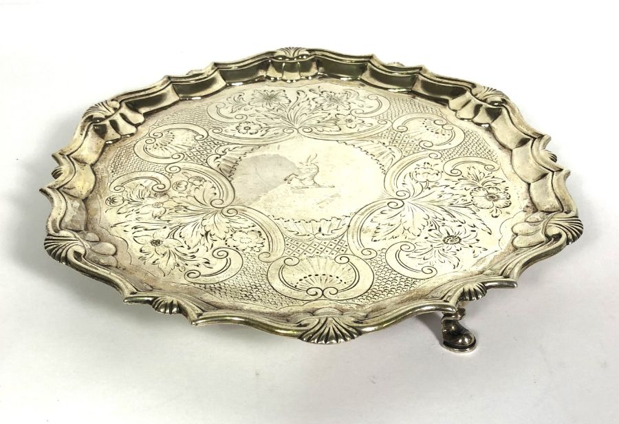 A fine George II silver salver, hallmarked London 1740, makers mark Robert Abercrombie, of typical - Image 2 of 5