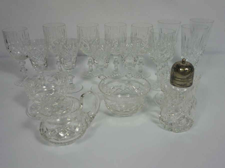 A large assortment glassware, including champagne bowls, flutes and a caster with plated top (a - Image 3 of 4