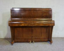 A compact Harrington upright piano, circa 1930,  numbered 3007, walnut veneered Art Deco case,