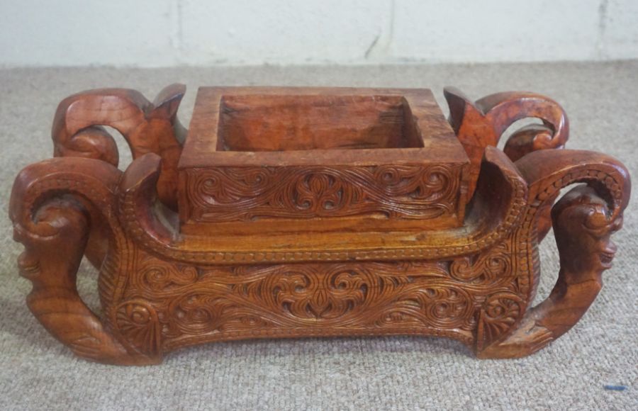 A Congolese style carved hardwood ceremonial chest, African, modern, 20th century, in the form of - Image 4 of 6