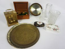 Miscellaneous items including a small quantity of silver plate, blue and white porcelain, a clock