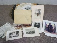 A group of loose prints, together with two nude life drawings, a Russell Flint print and similar (