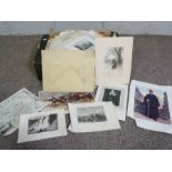 A group of loose prints, together with two nude life drawings, a Russell Flint print and similar (