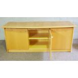 A modern bow-front credenza or serving cabinet, by Hands of Wycombe, circa 2000, with a burr