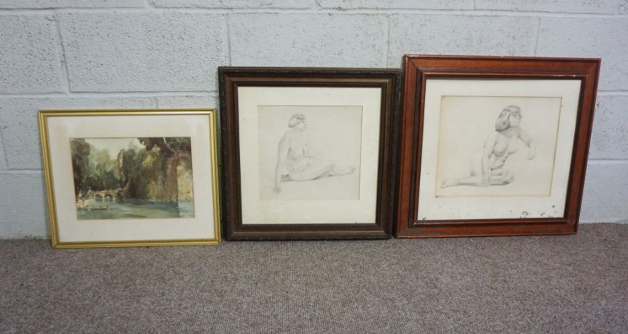A group of loose prints, together with two nude life drawings, a Russell Flint print and similar ( - Image 3 of 6
