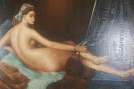 After Ingres, Modern reproduction painted copy,  Odalisque, oil on canvas, 49cm x 59cm; together