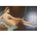 After Ingres, Modern reproduction painted copy,  Odalisque, oil on canvas, 49cm x 59cm; together