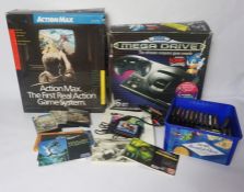 A large assortment of computer games, consoles and related, including a boxed Atari 400 computer,