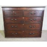 A George III mahogany chest of drawers, late 18th century, with two short and three long drawers,