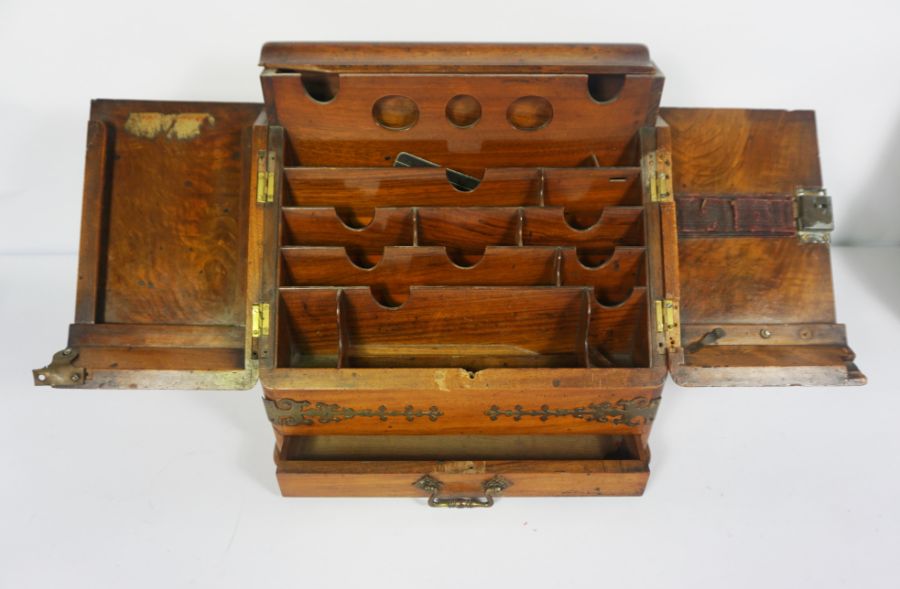 A Victorian walnut stationary box, with arrangement of drawers and compartments, 32cm high, 33cm - Image 2 of 7