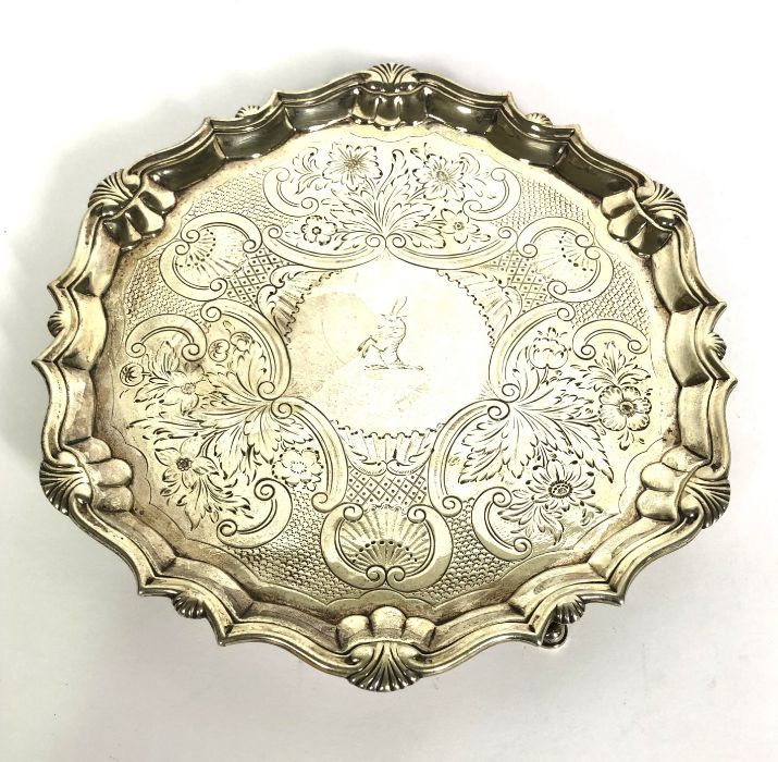 A fine George II silver salver, hallmarked London 1740, makers mark Robert Abercrombie, of typical