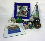 A quantity of assorted novelty glass, including paperweights, a lustre vase and glass platers (a