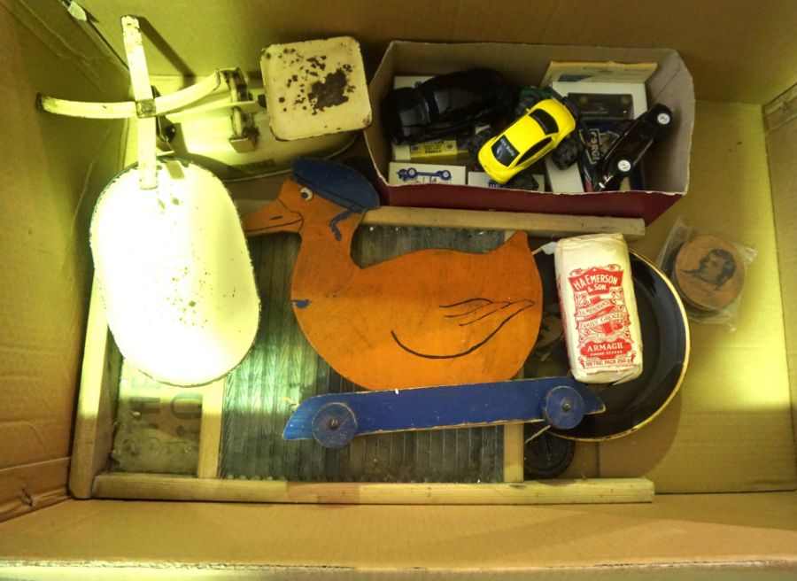 A box of assorted items, including a decorative small sword, A “Dryborough’s Burns’ Ale” bust of - Image 5 of 5