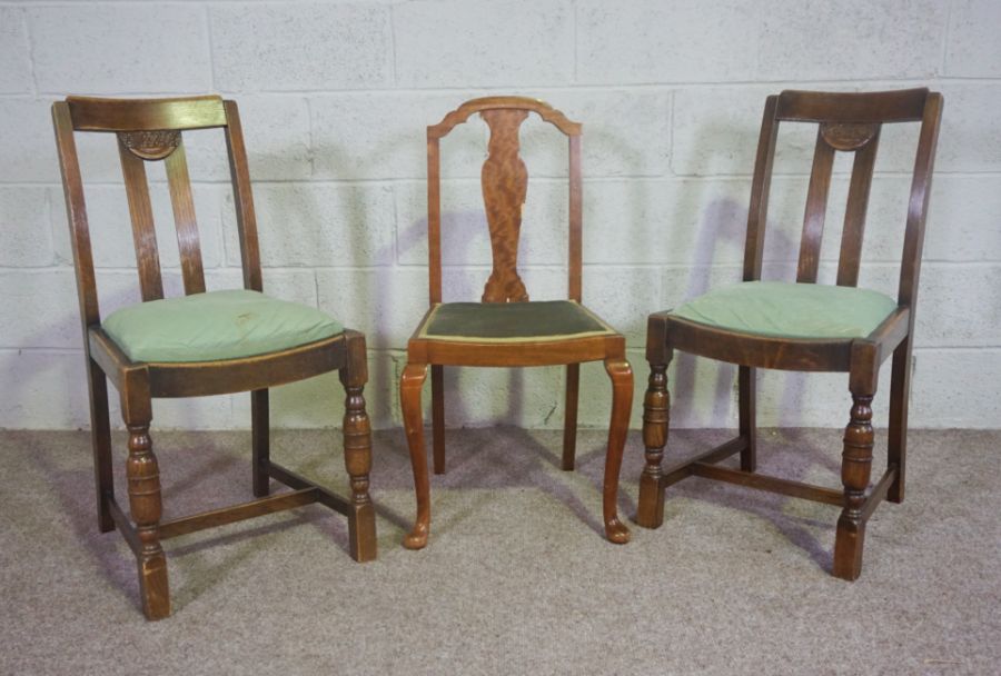 An upholstered armchair, with bentwood beech framed arms, and five other chairs (6)