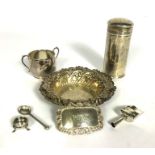 A George III silver pounce pot, hallmarks indistinct, of cylindrical form with pierced lid, 11cm