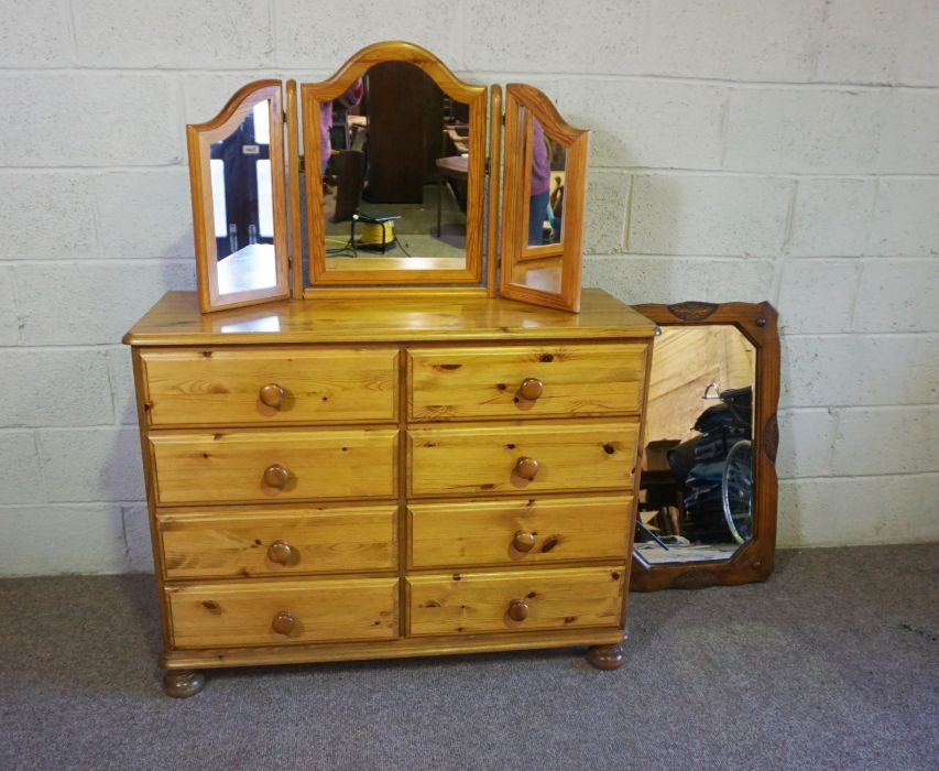 A modern pine chest of drawers, 85cm high, 110cm wide; together with a pine framed folding - Image 2 of 7