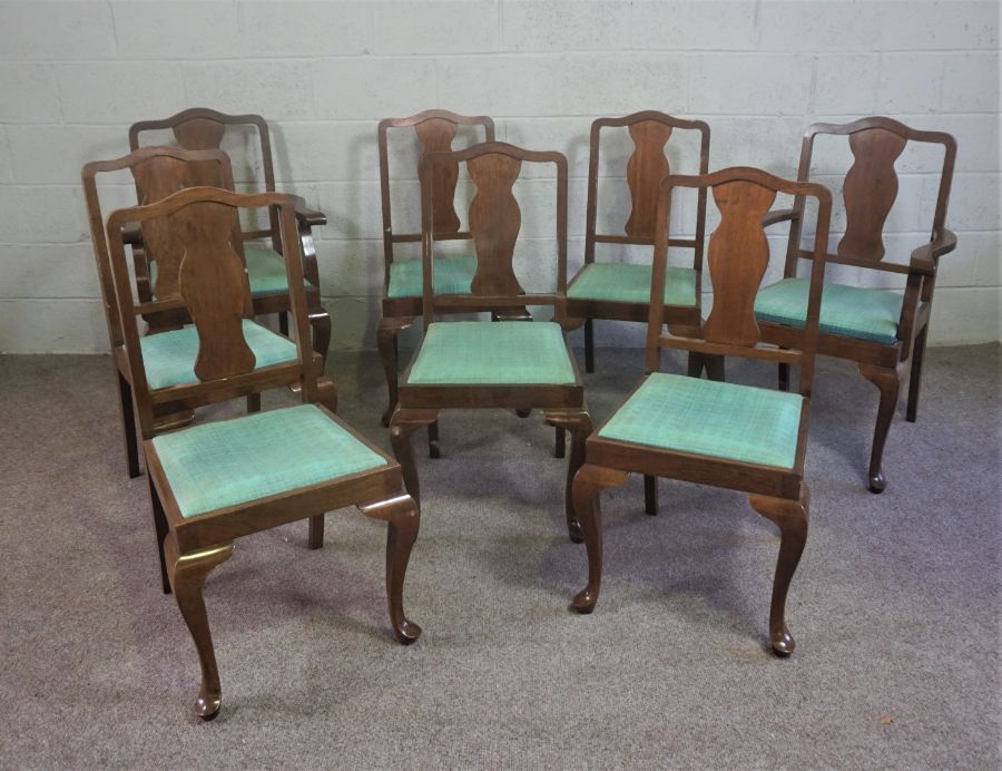 A set of eight modern Queen Anne style dining chairs, with arched backs, including two armchairs; - Image 2 of 12