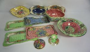 A collection of Maling lustre ware, including a lobed bowl, a desk stand with matching