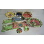 A collection of Maling lustre ware, including a lobed bowl, a desk stand with matching